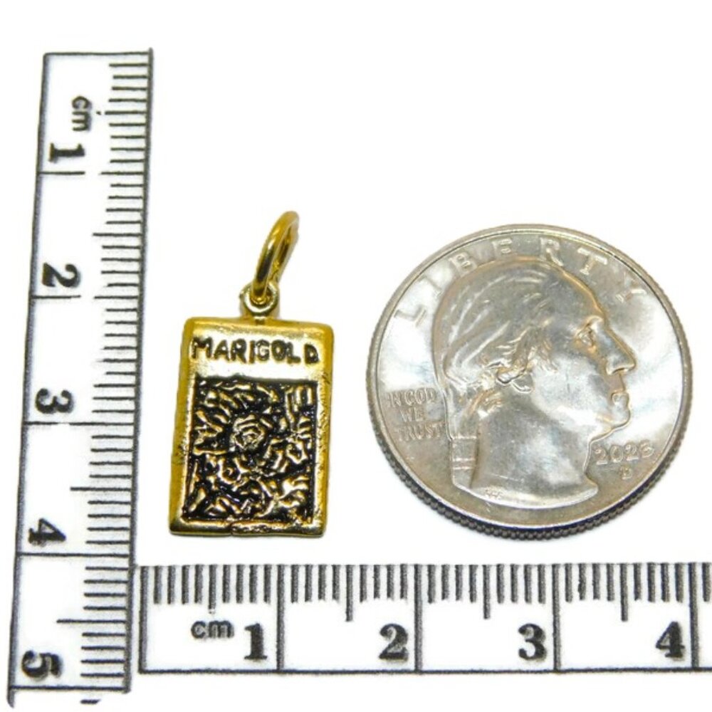 14K Marigold Seed Bad Yellow Gold Pendant Charm - Picture 2 of 4